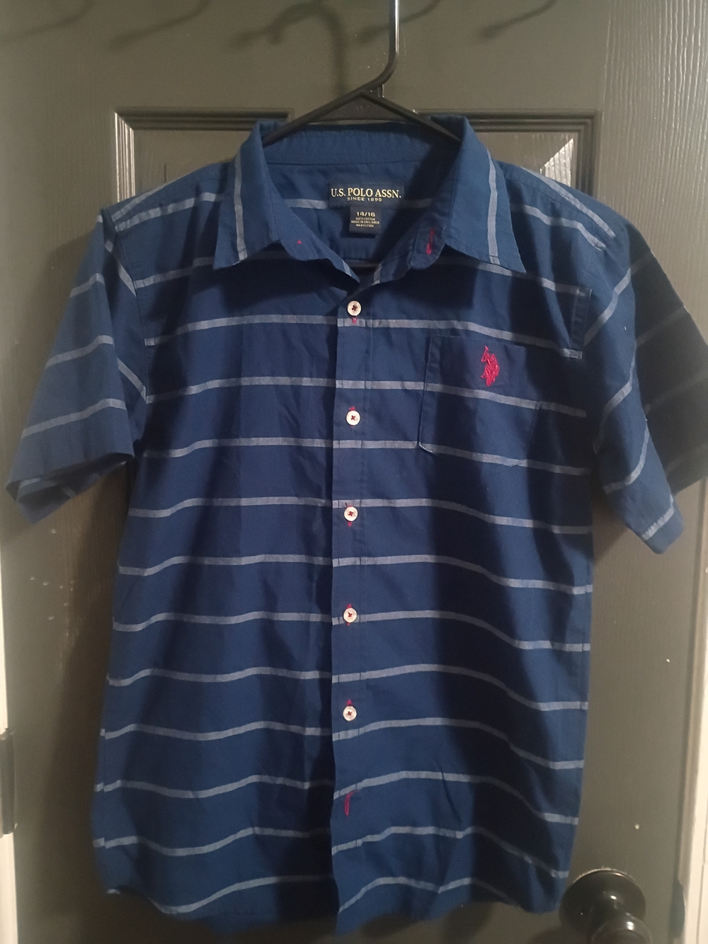 U.S. Polo Assn. Boys' Navy Striped Short-Sleeve Button-Up Shirt